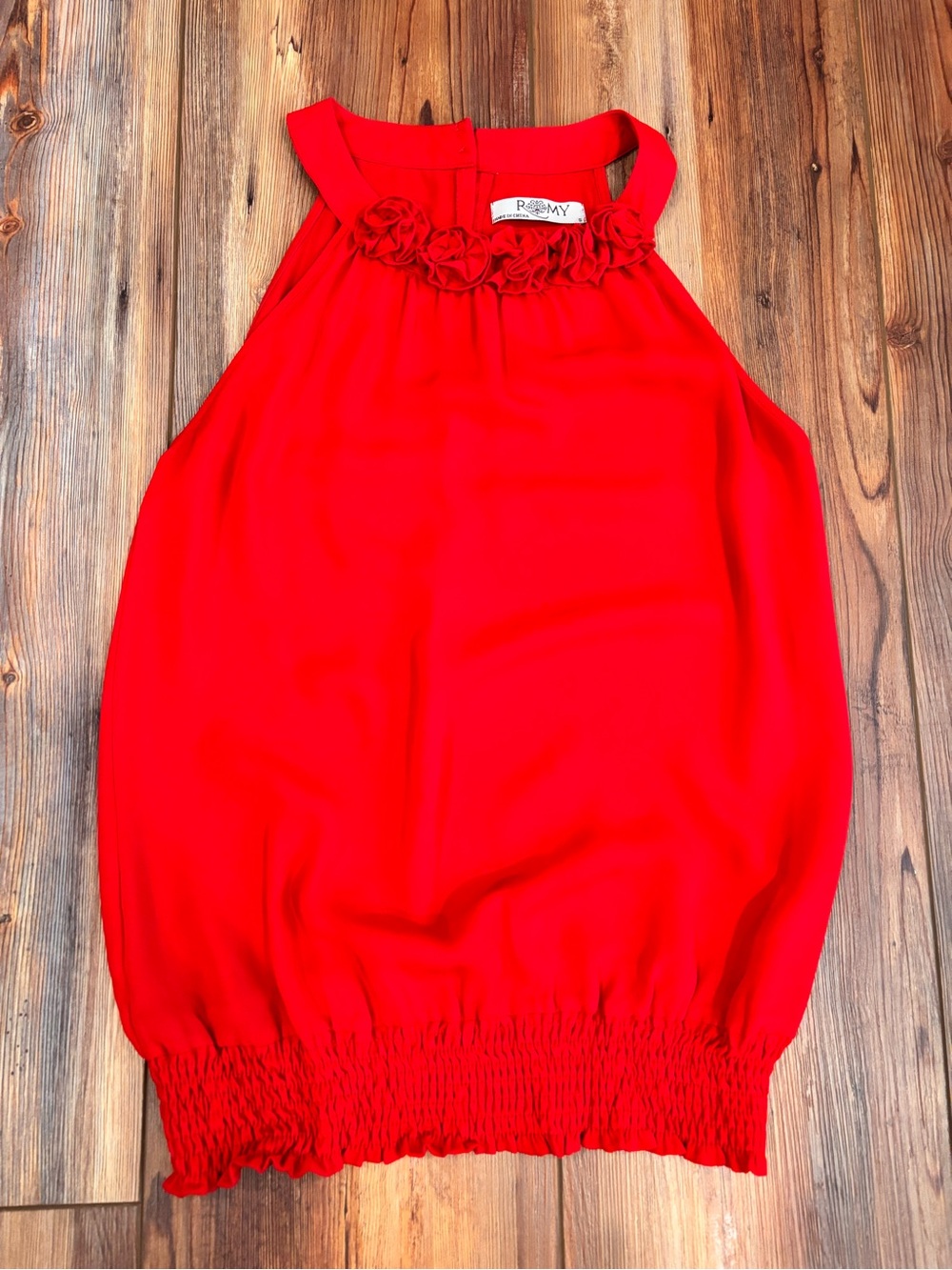 Red Floral Neck Halter Tank Top